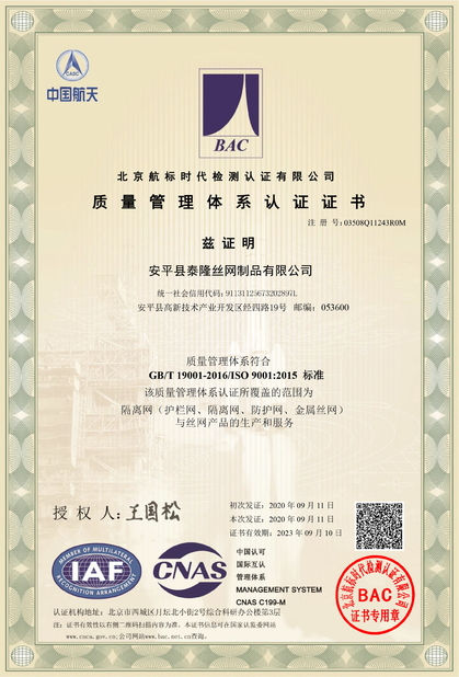 China Anping Tailong Wire Mesh Products Co., Ltd. certificaciones